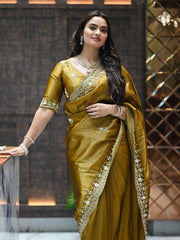 Satin Saree for Women - Mustard | MLWSHSA8989MUS