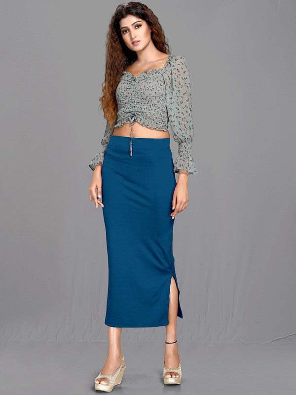 Blue Cotton Lycra High Rise Saree Shapewear
