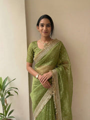 Silk Blend Saree for Women - Green | MLWSHSA8990GRN