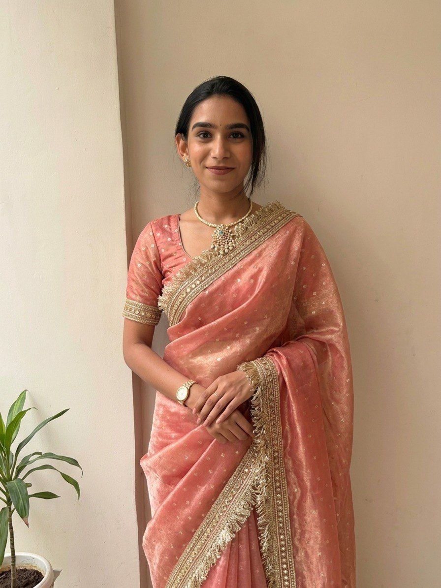 Silk Blend Saree for Women - Peach | MLWSHSA8992PCH