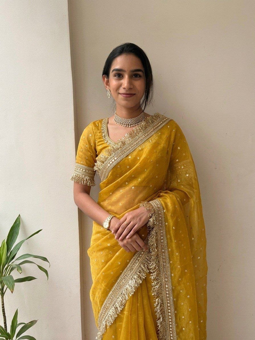 Silk Blend Saree for Women - Yellow | MLWSHSA8995YLW