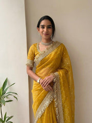 Silk Blend Saree for Women - Yellow | MLWSHSA8995YLW