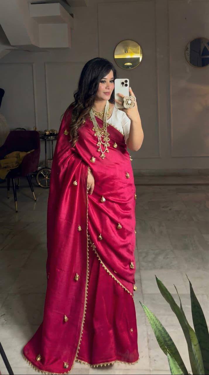 Satin Saree for Women - Red | MLWSHSA8997RED | DesiQlo