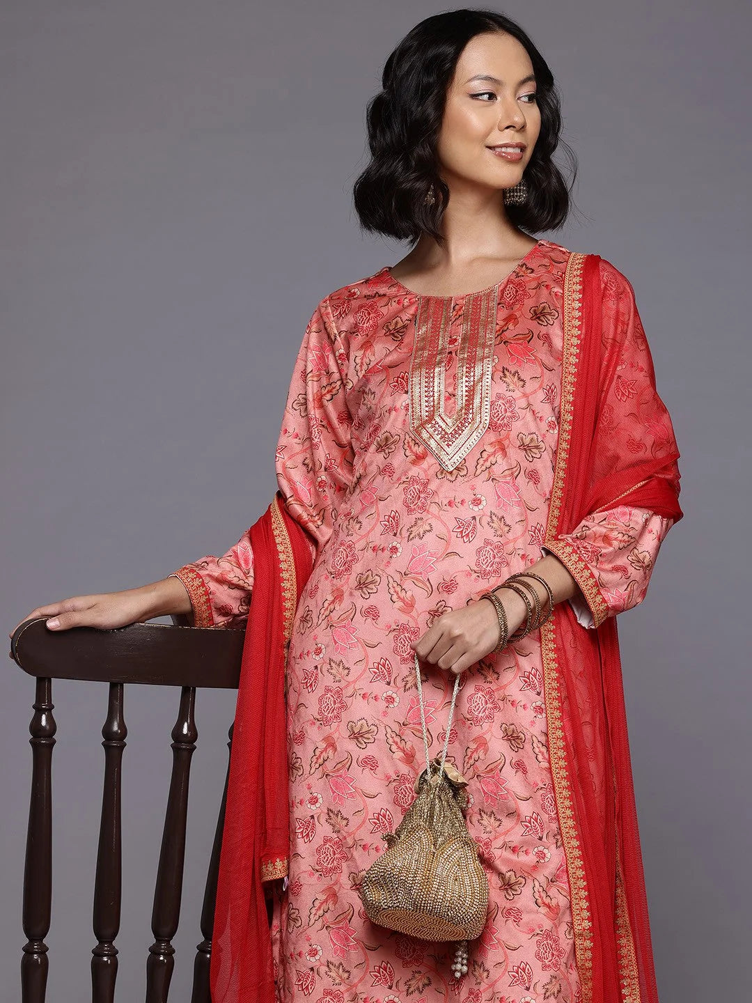 Floral Velvet Kurta Set with Dupatta | Women's Kurta Sets