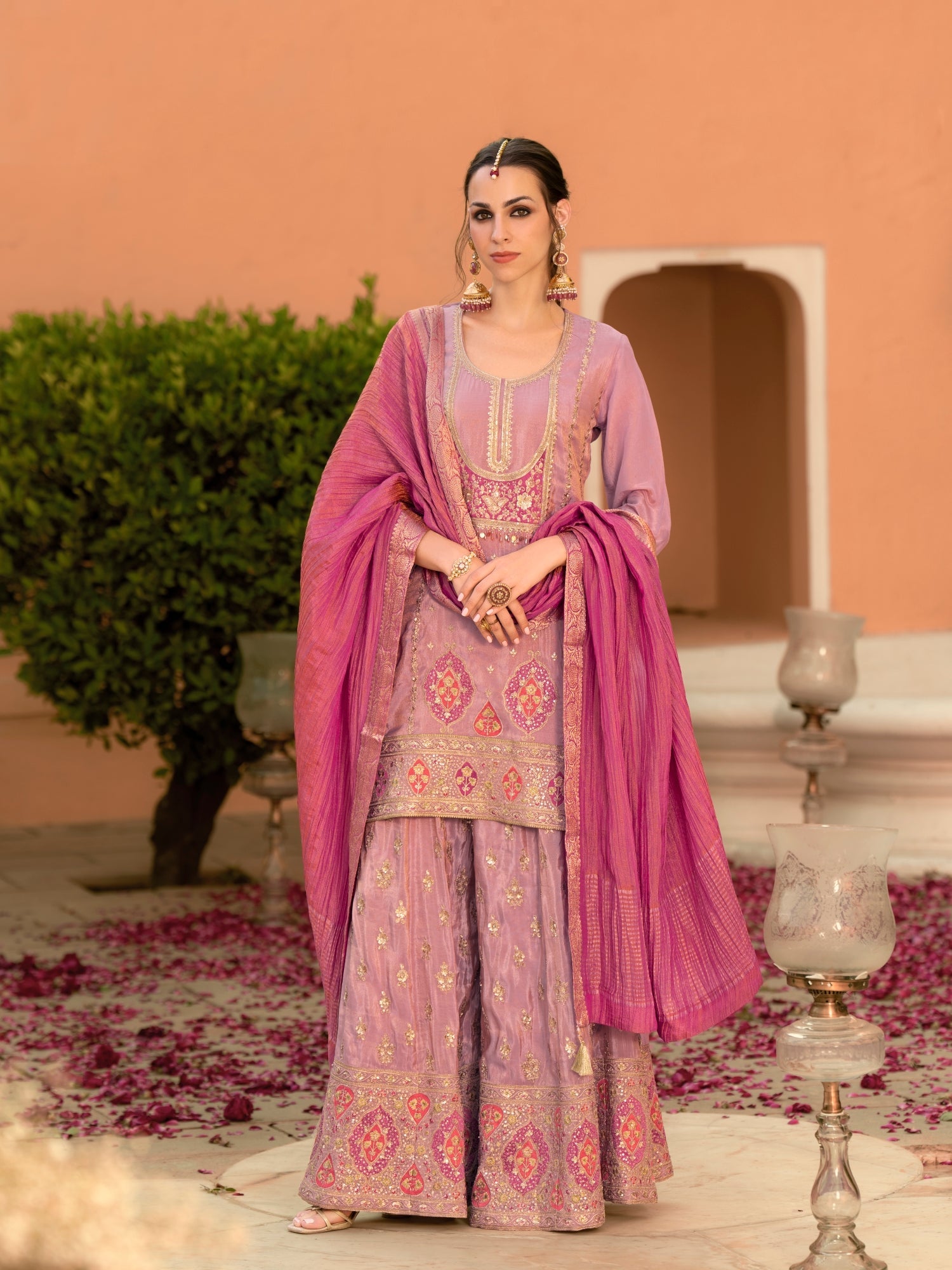Viscose Shimmer Embroidered Sharara Set - Pack of 3 Designs | DesiQlo