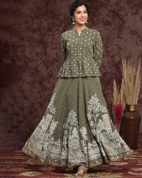 Olive Printed Georgette Lehenga Choli - Women's Festive Lehenga