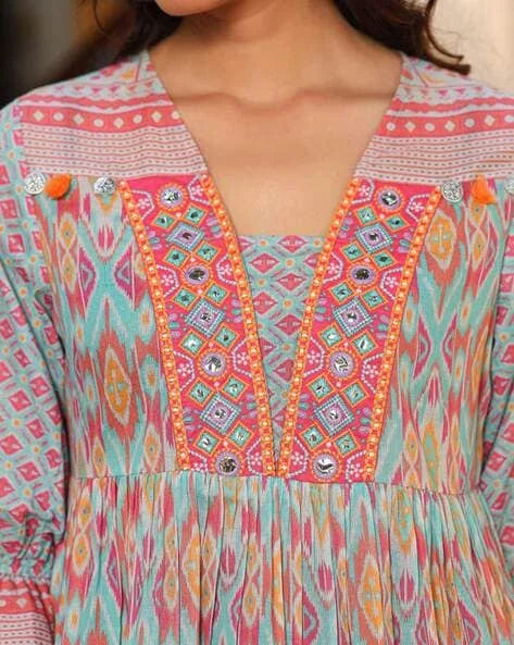 Blue Embroidered Peplum Tunic - Stylish Women's Tops & Blouses