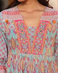 Blue Embroidered Cotton Voile Peplum Tunic