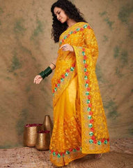 Womens Fashion Ethnic Yellow Color Sarees-MLSHWSA1120YLW0ONE