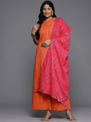 Plus Size Floral Printed Gotta Patti Pure Cotton Kurta Set-AP-AHKUPZDU-COMBO-928