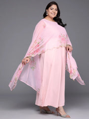 Plus Size Floral Printed Cape Sleeves Layered Ethnic Gown-AP-AHEDCRDP-236