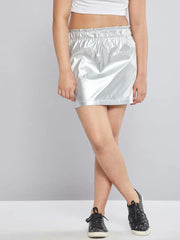 Girls Sliver Paperbag Waist PU Skirt