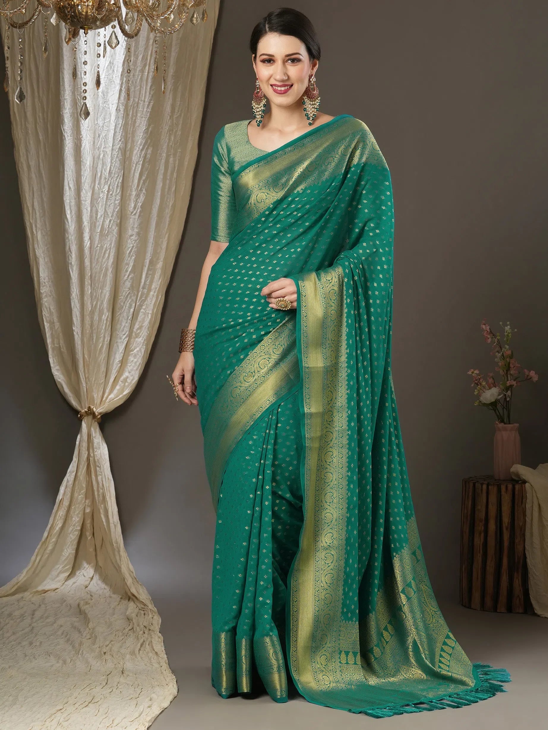 Teal Blue Designer Saree: Indian Wedding Sarees Online
