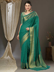 Women's Georgette Teal Blue Woven Design Designer Saree With Blouse Piece-4ALEKHA4003