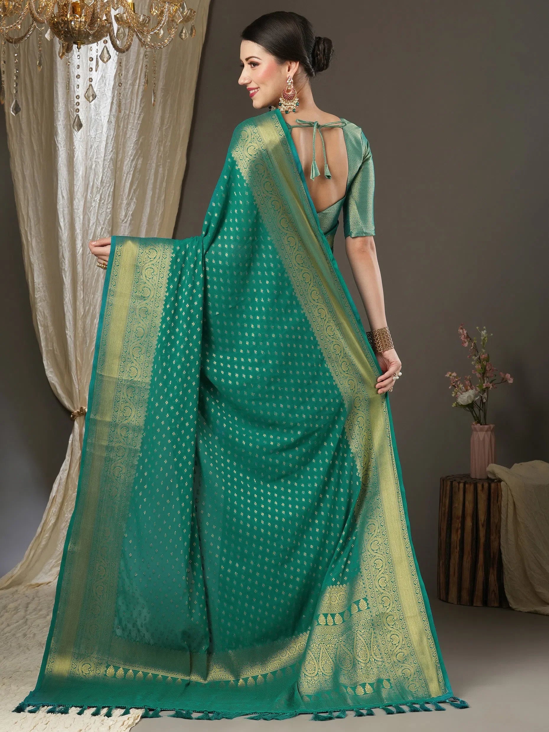 Teal Blue Designer Saree: Indian Wedding Sarees Online