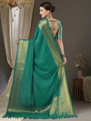 Women's Georgette Teal Blue Woven Design Designer Saree With Blouse Piece-4ALEKHA4003