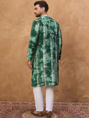Ethnic Bay Men Green Silk Blend Shibori Embroidered Straight Kurta With Pant Set-MKSET1538