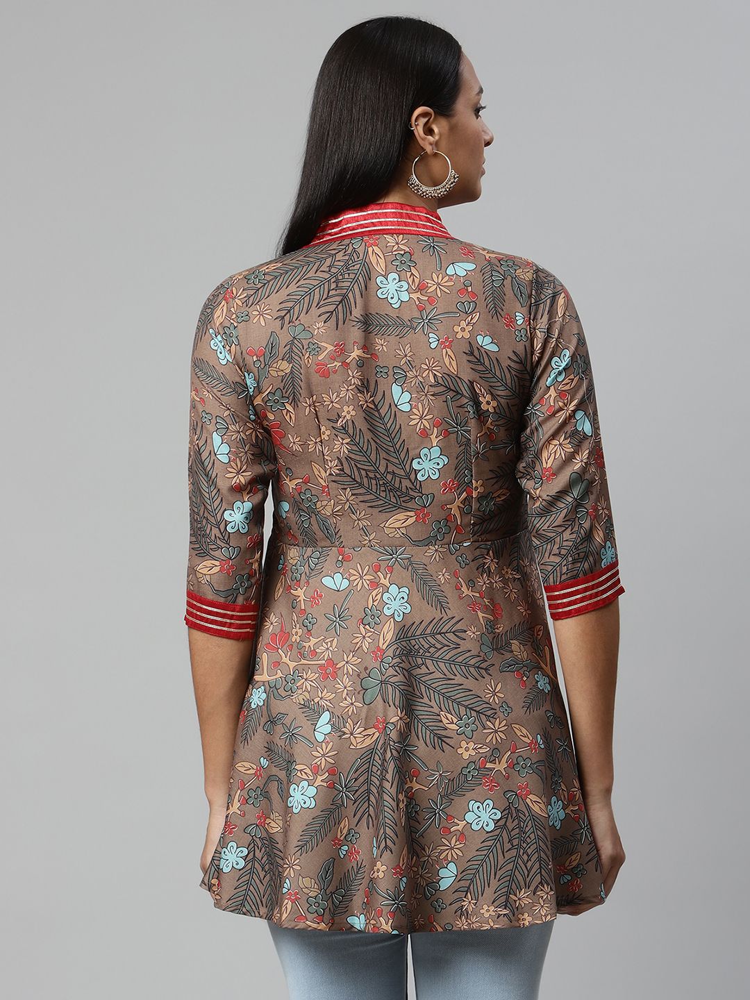 Brown Printed Tunic Top - Stylish Indian Kurtis for Ladies Online
