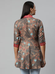 Brown Digital Printed Cotton Tunic-AHTUMGDP-8077