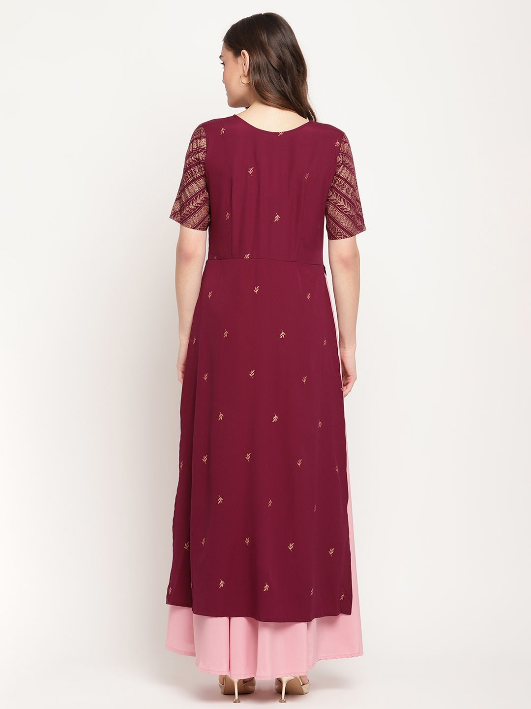 Wine Glitter Print Dress | Stylish Women's Western Wear Online