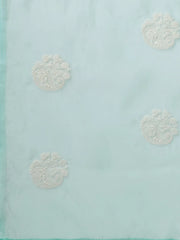 Women's Organza Turquoise Embroidered Designer Saree With Blouse Piece-4KAVI403