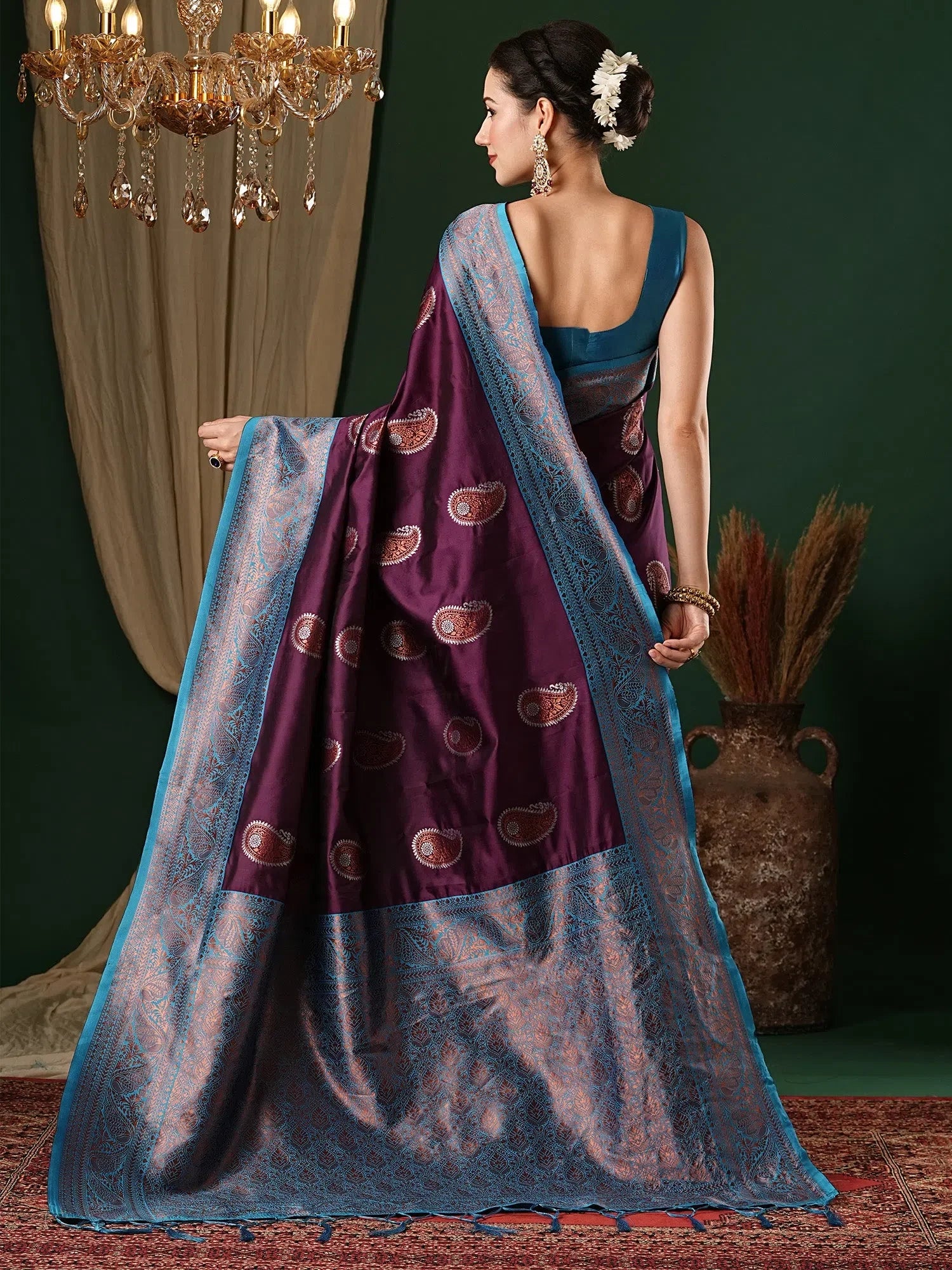 Purple Woven Polyester Saree with Blouse | Indian Sarees