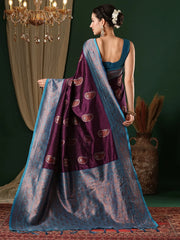 Women's Blend Teal Green Woven Design Designer Saree With Blouse Piece-5REEVA5003