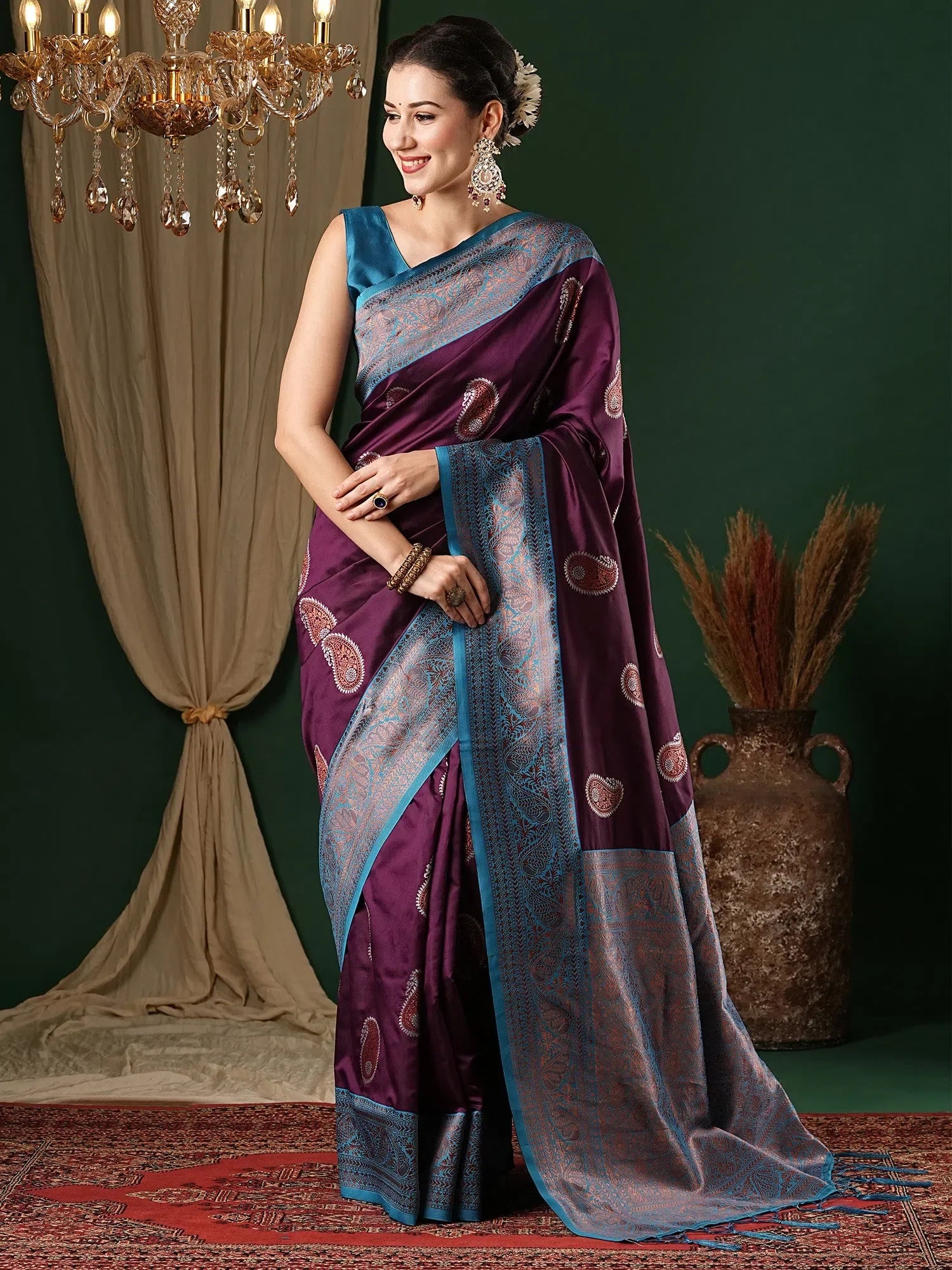 Purple Woven Polyester Saree with Blouse | Indian Sarees