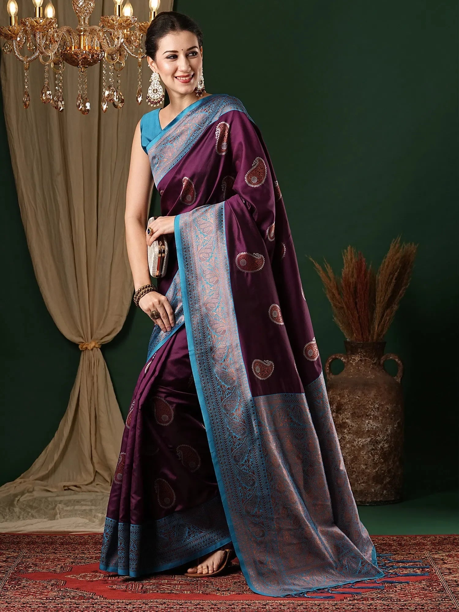 Purple Woven Polyester Saree with Blouse | Indian Sarees