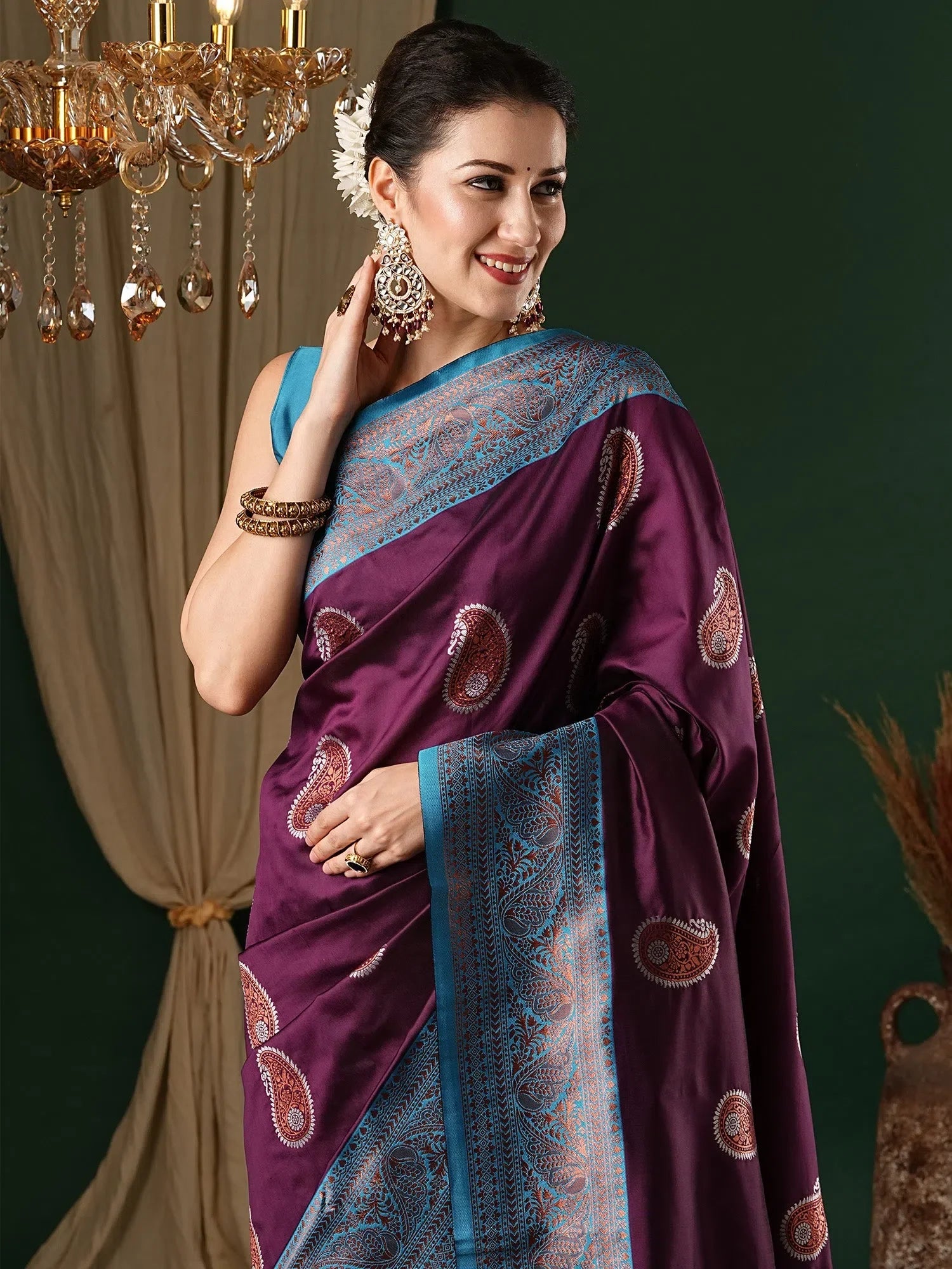 Purple Woven Polyester Saree with Blouse | Indian Sarees