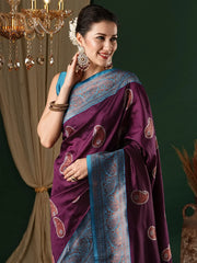 Women's Blend Teal Green Woven Design Designer Saree With Blouse Piece-5REEVA5003