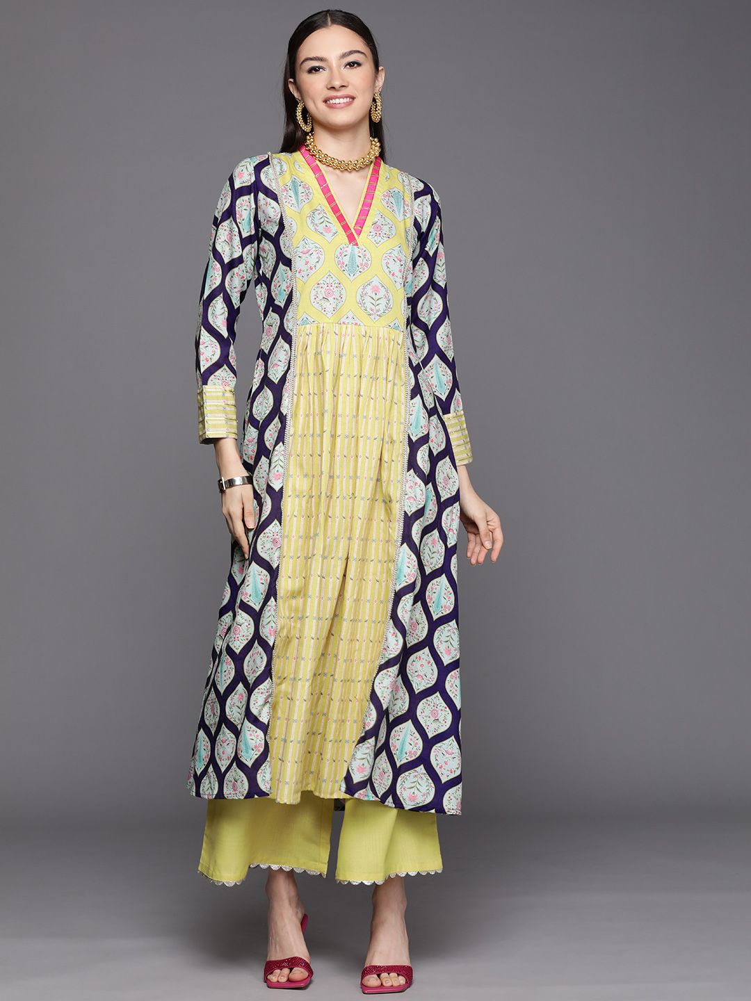 Yellow Cotton Printed Kurta Palazzo Set | Kurta and Palazzo Set