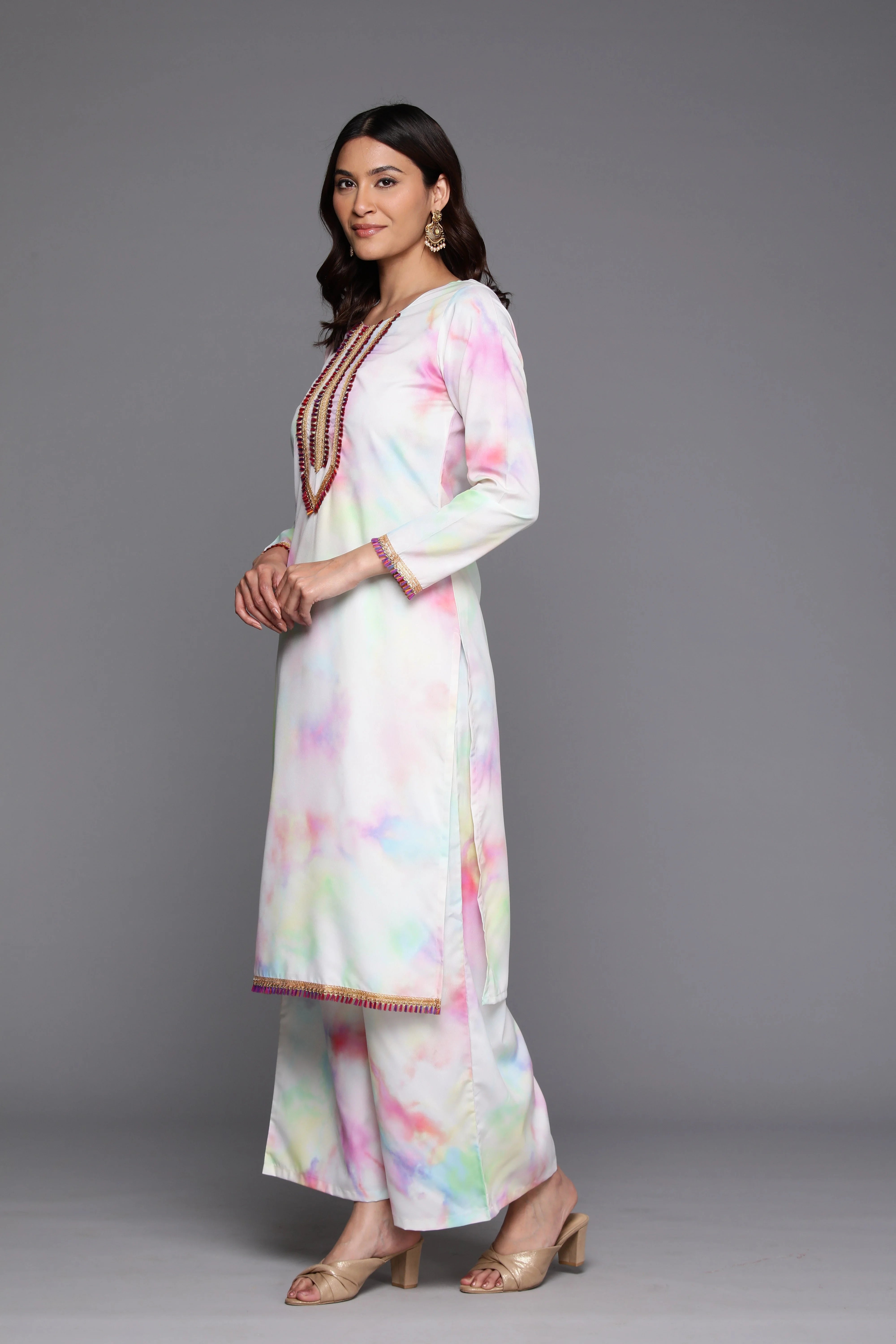 Tie Dye Kurta Palazzo Set with Dupatta and Gotta Patti Work