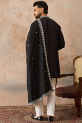 Black Silk Blend Solid Embroidered Kurta With Dupatta MKUD1012