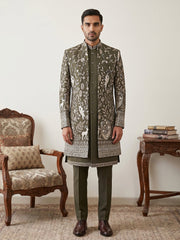 Men's Premium Japanese Fabric Indo-Western Set ( 50JIND 230Mehndi )