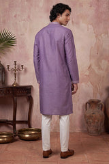 Lavender Silk Blend Solid Emboidered Sequins Kurta With Trouser MKSET2277