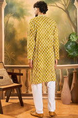 Yellow Silk Blend Embroidered Shibori Straight Kurta With Trousers MKSET1415