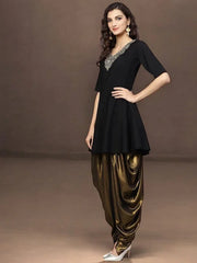 Black & Gold A-line Kurta Sets-AHKUDO-Combo-128