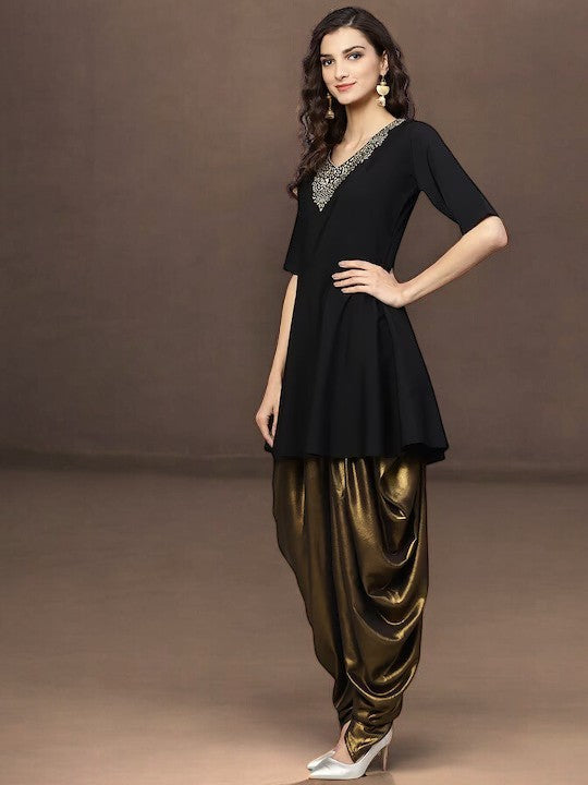 Black & Gold A-line Kurta Sets | Women's Designer Kurtas