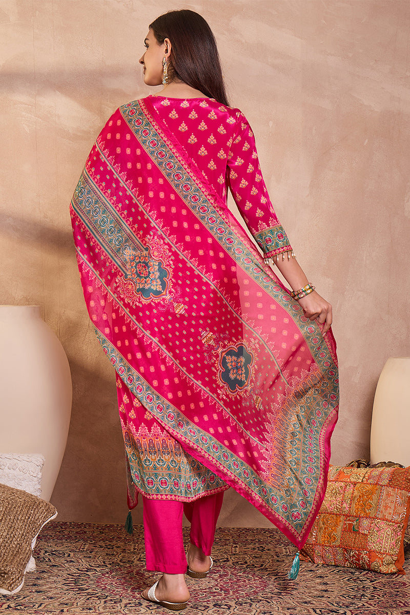 Grey Viscose Rayon Embroidered Kurta Trouser With Dupatta  HPKSKD2789