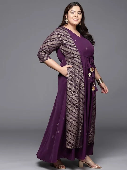 Burgandy & Gold Geometric Maxi Dress - Indian Dresses Online