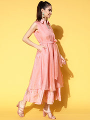 Rose Gold Tiered Empire Organza Ethnic Dress-AHEDORGL-125
