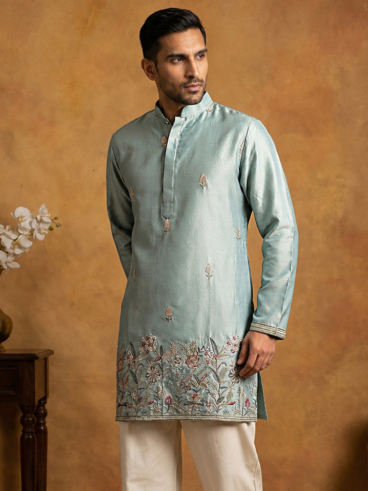 DesiQlo Men Embroidered Kurta Only - Blue