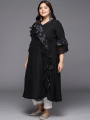 Black Floral Printed Plus Size Kurta-AP-AHKUGRGP-799