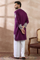Purple Silk Blend Embroidered Mandarin Collar Straight Kurta MKU2018