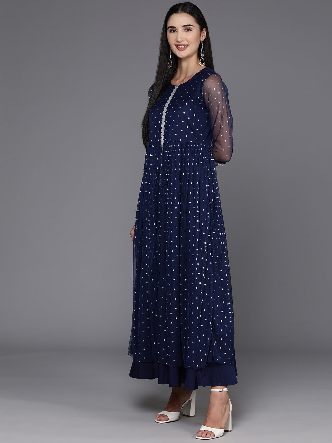 Navy Polka Dot Maxi Dress | Indian Cotton Dresses