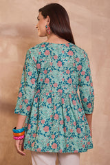 Cotton Blend Blue Floral Regular Tops VT1332