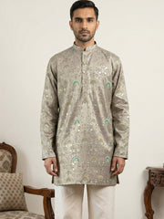 Silk Blend Foil Print Kurta ( 65KO 5587Grey )