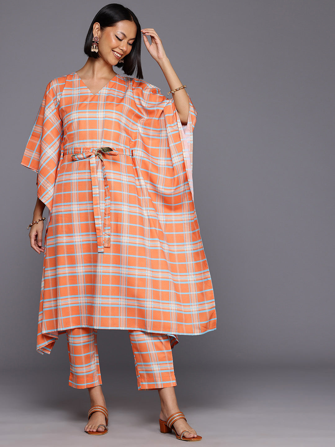 Checked Kaftan Kurta Set | Women's Indian Kurta Sets
