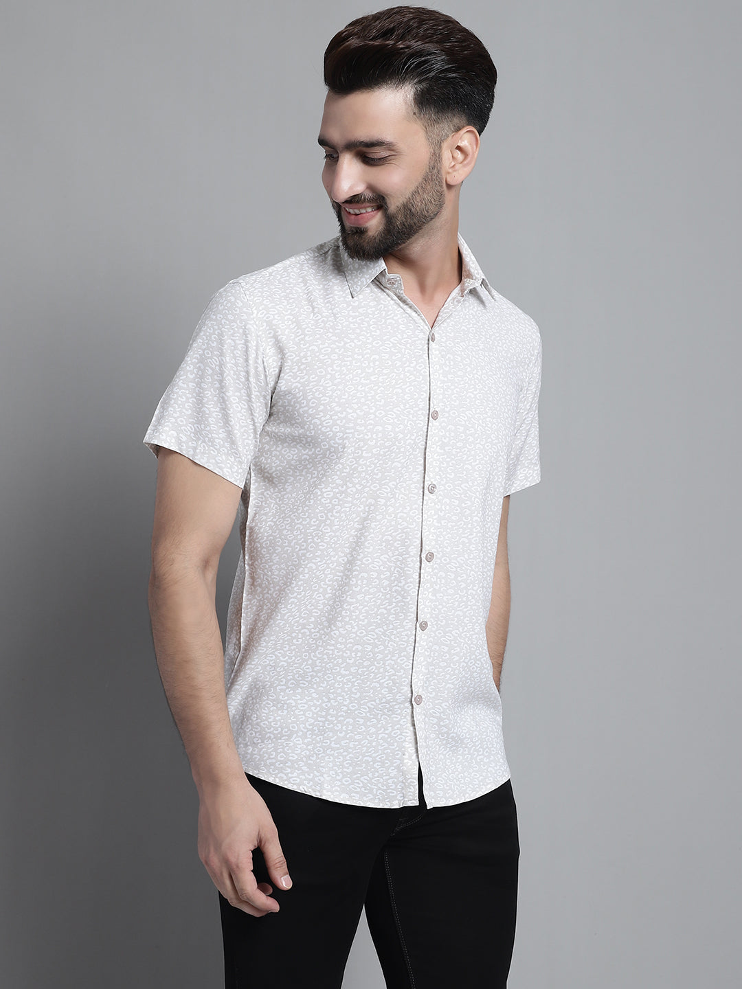 DesiQlo Men Printed Formal Shirt - Beige
